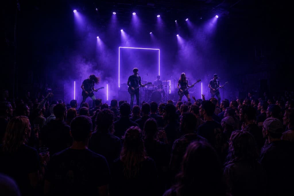 Live koncert i mørkt venue med scenelys